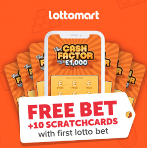 Free Lotto Bet and 10 Free £1,000 Scratchcards